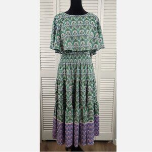 Julian Taylor Maxi Dress 16 NWT Peacock Violet Smocked Waist Tiered Skirt Lined